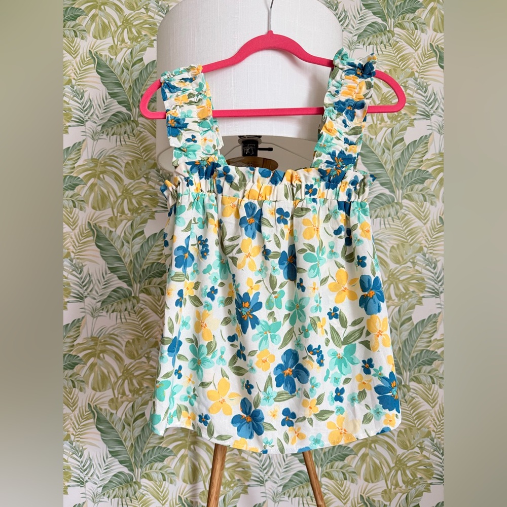 Blu Pepper Floral Print Tank with Ruffled Straps